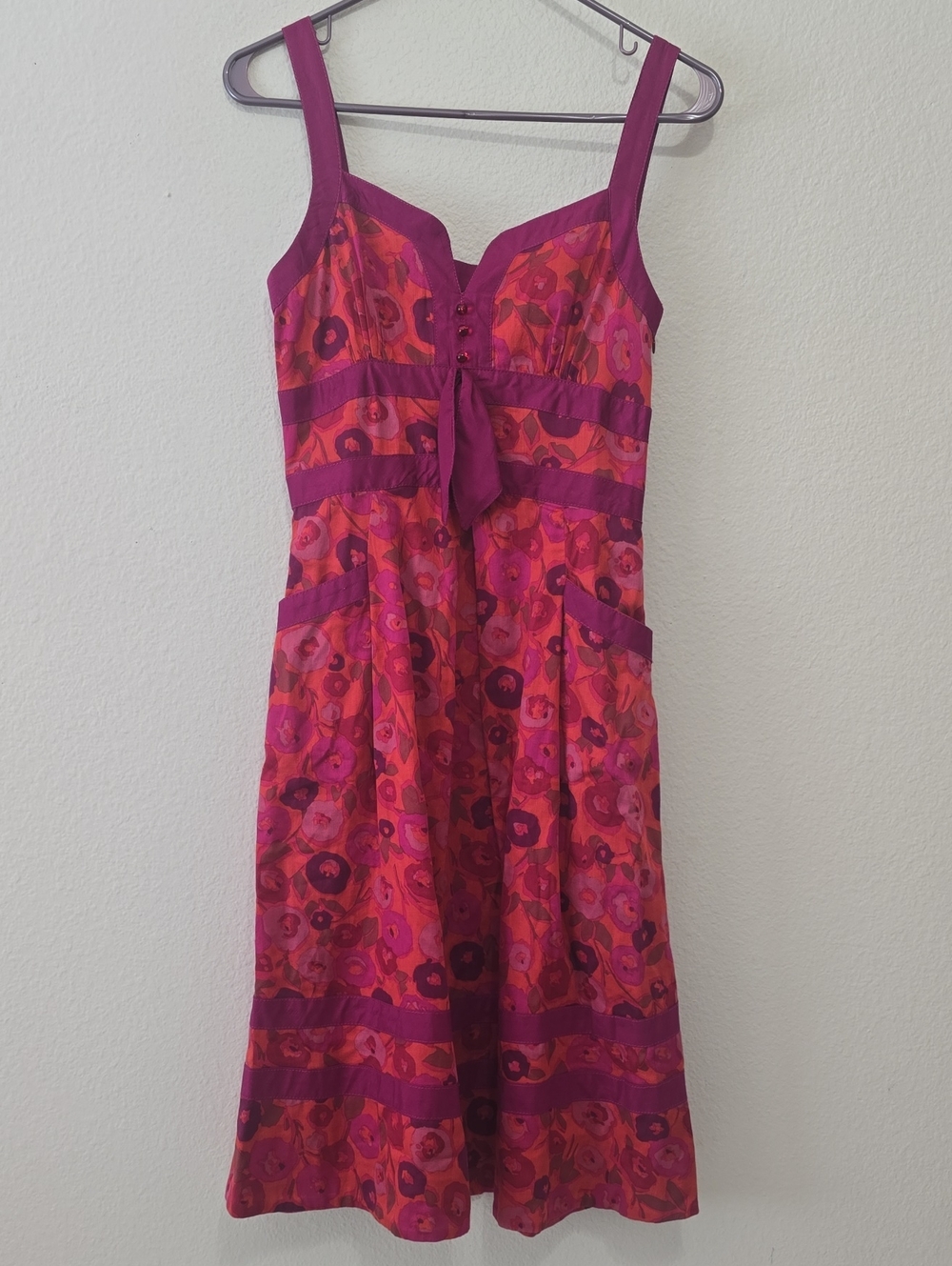 Marc by Marc Jacobs Fushia and Coral Floral Tie-Front Midi Dress 0